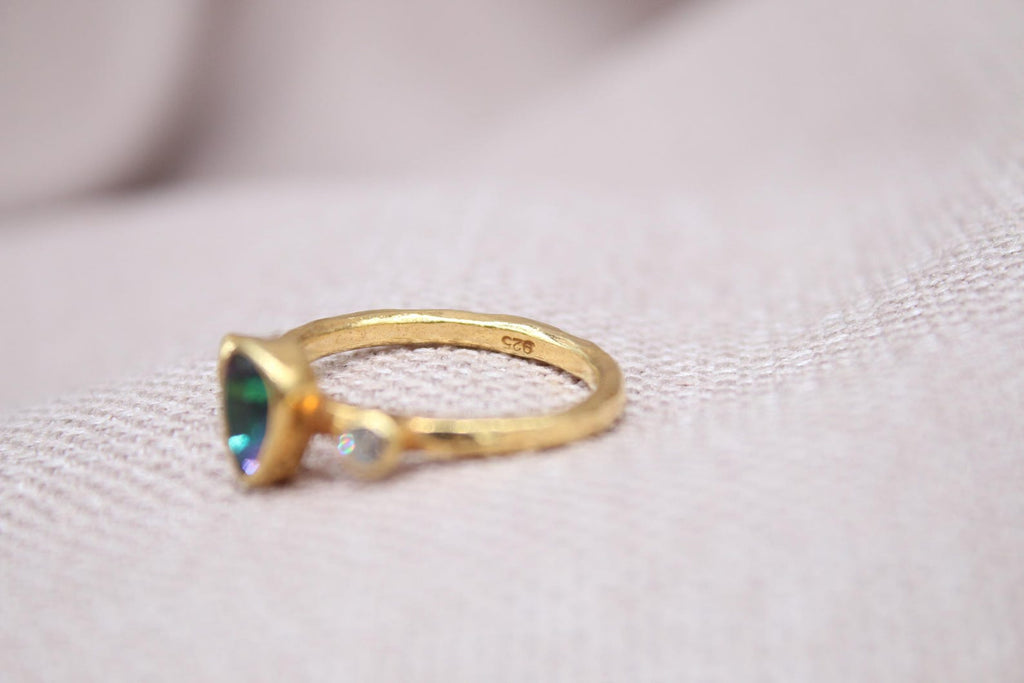 Mystic Topaz Pear Ring 22K Gold Plated 925 Sterling Silver Handmade Statement Ring