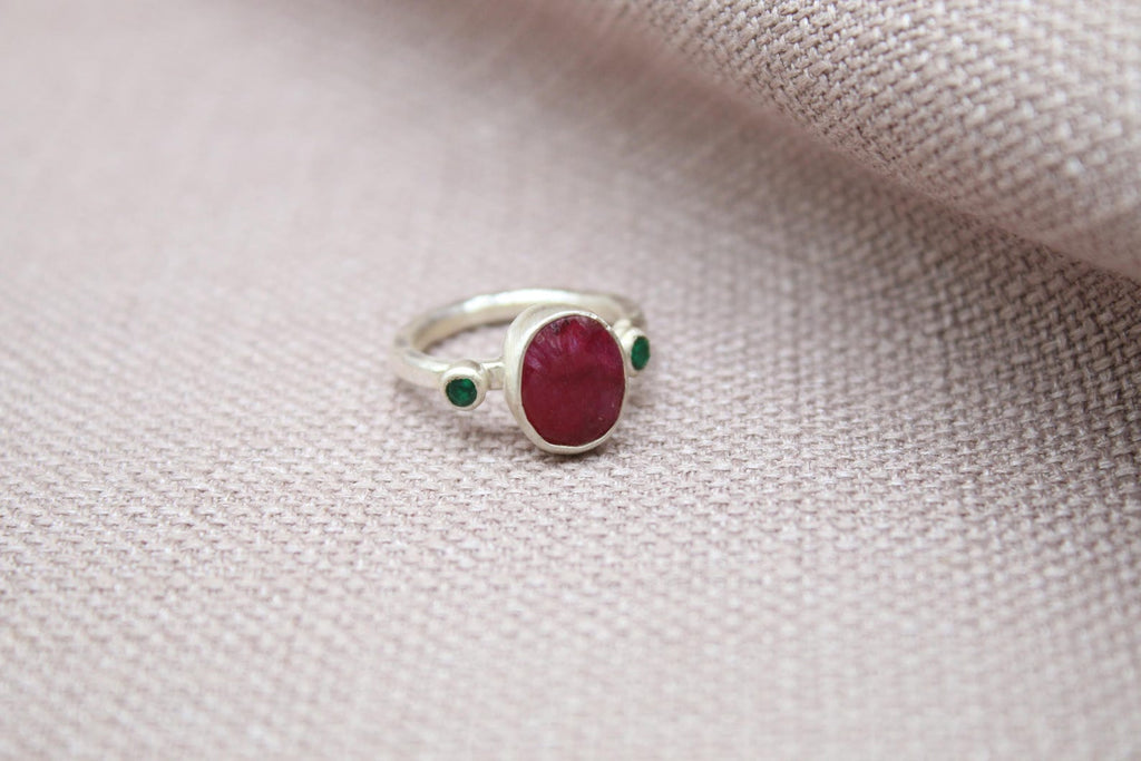 Natural Ruby Statement Ring 925 Sterling Silver Handmade Artisan Gemstone Ring