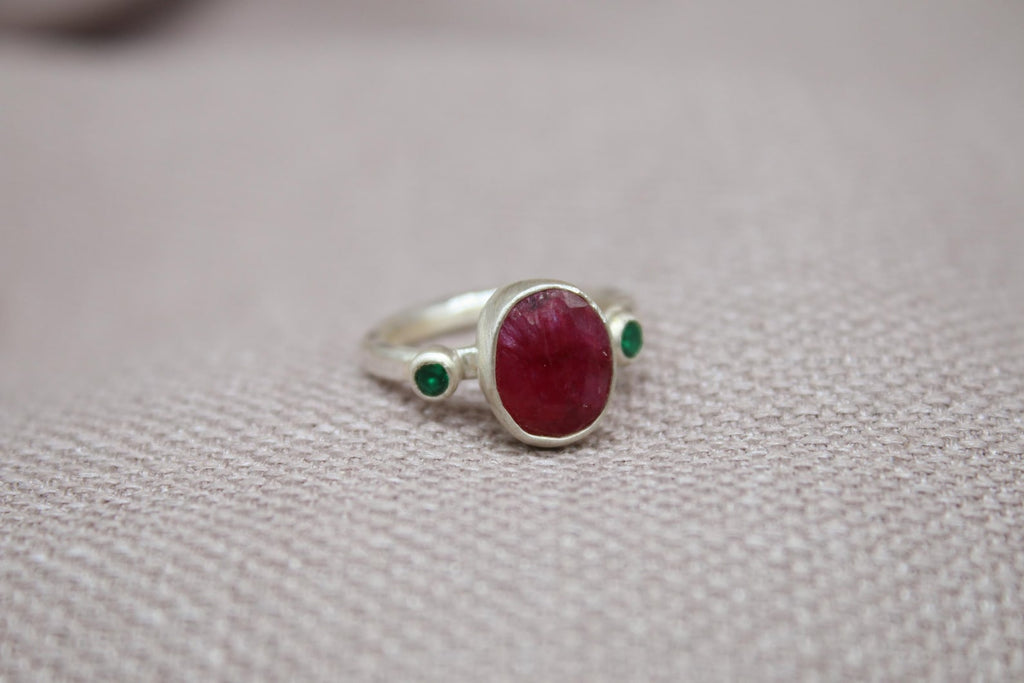 Natural Ruby Statement Ring 925 Sterling Silver Handmade Artisan Gemstone Ring