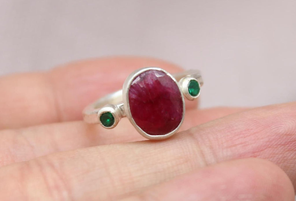 Natural Ruby Statement Ring 925 Sterling Silver Handmade Artisan Gemstone Ring
