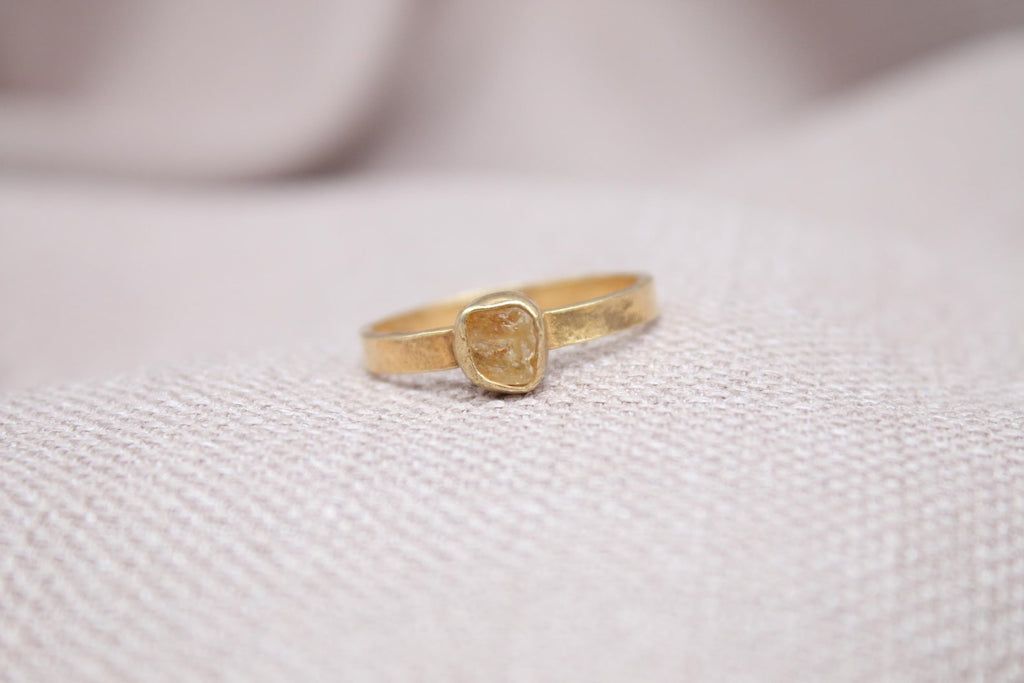 Rough Citrine Ring 22K Gold Plated 925 Sterling Silver Handmade Minimalist Ring