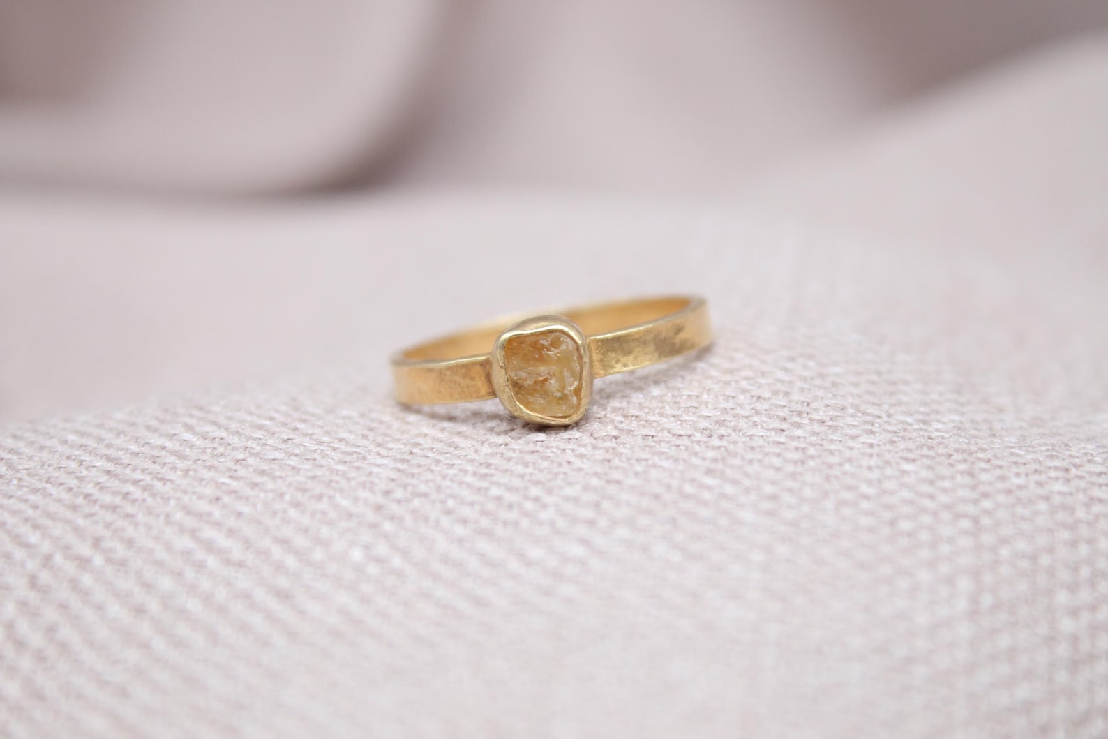 Rough Citrine Ring 22K Gold Plated 925 Sterling Silver Handmade Minimalist Ring
