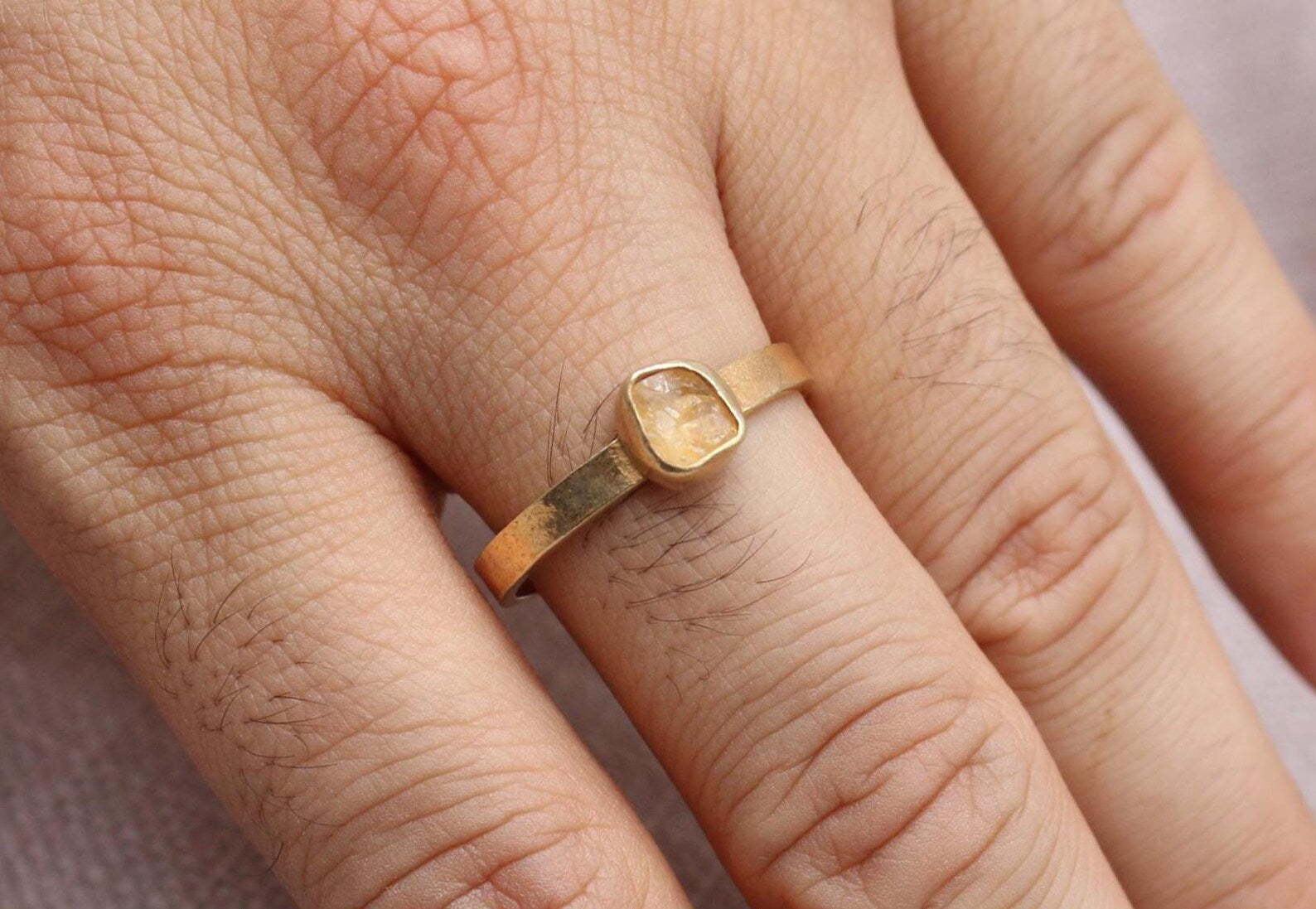 Rough Citrine Ring 22K Gold Plated 925 Sterling Silver Handmade Minimalist Ring
