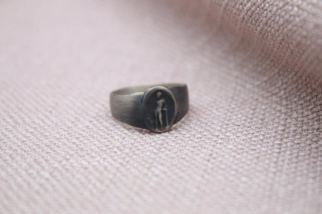 Athena Signet Ring Oxidized 925 Sterling Silver Handmade Greek Mythology Ring