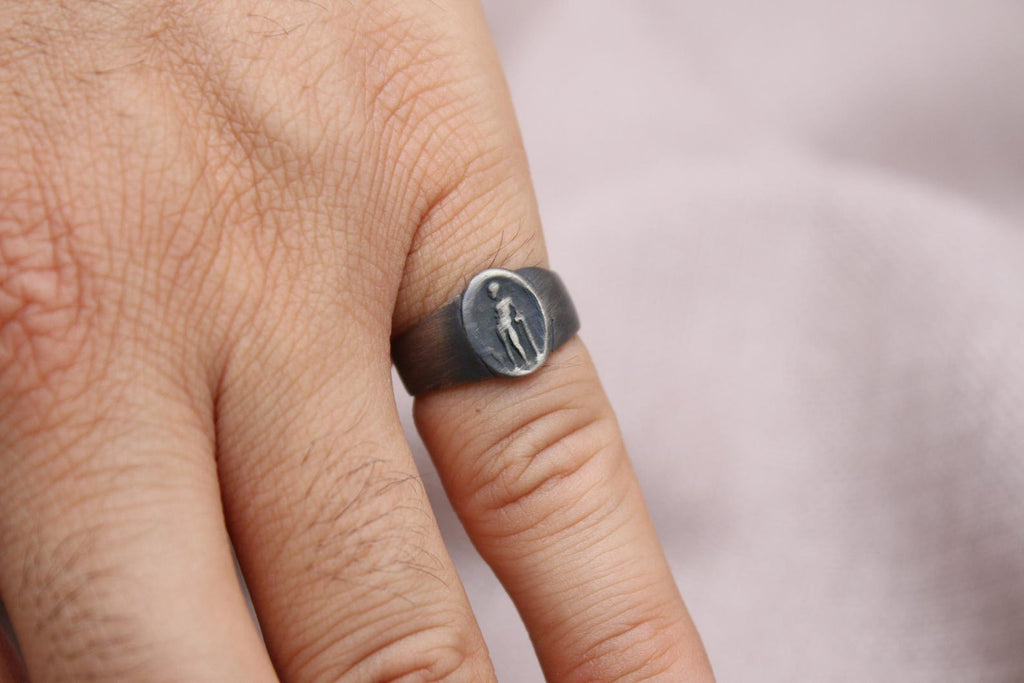 Athena Signet Ring Oxidized 925 Sterling Silver Handmade Greek Mythology Ring