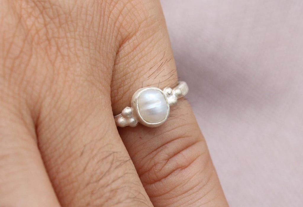 Natural Pearl Ring 925 Sterling Silver Handmade Vintage Style Artisan Ring