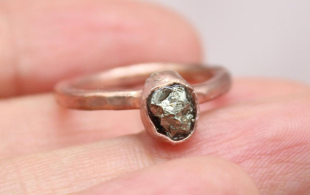 Raw Pyrite Ring 925 Sterling Silver Handmade Rustic Minimalist Gemstone Ring