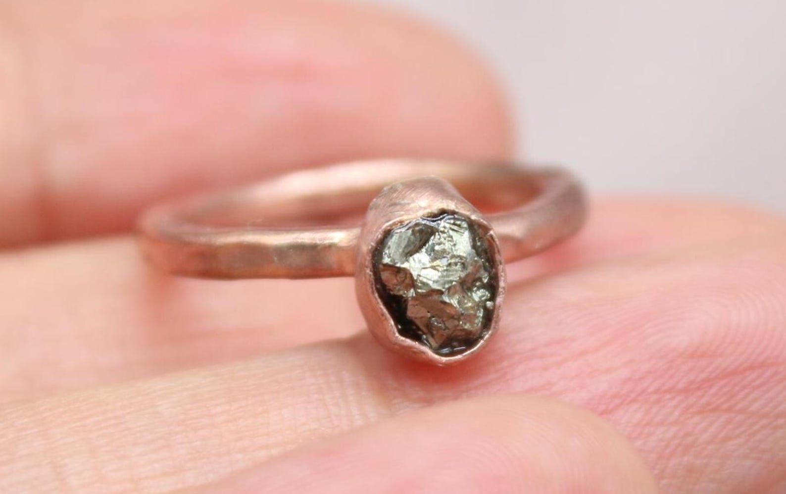 Raw Pyrite Ring 925 Sterling Silver Handmade Rustic Minimalist Gemstone Ring