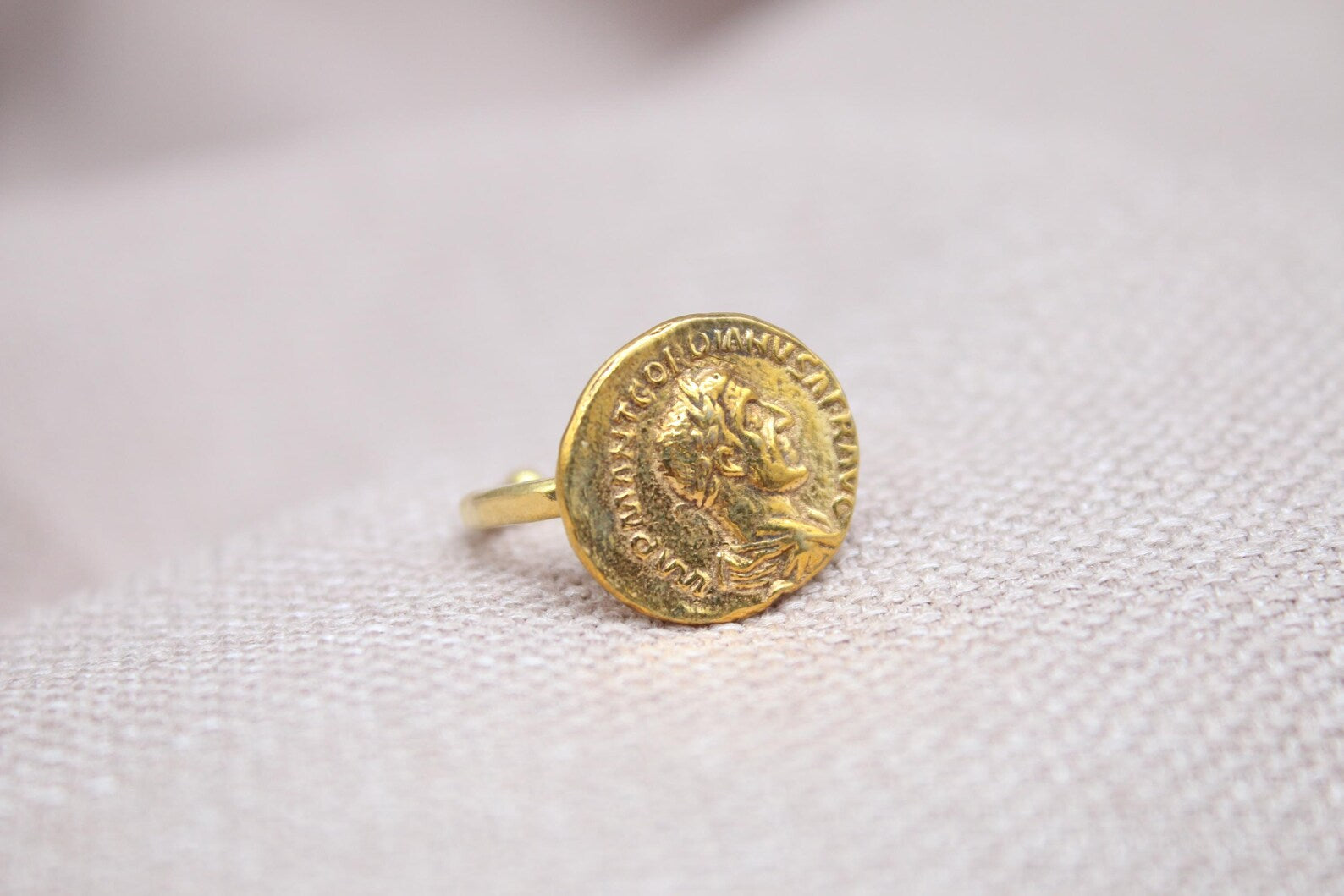 Roman Emperor Hadrian Coin Ring 22K Gold Plated 925 Sterling Silver Handmade Adjustable Ring