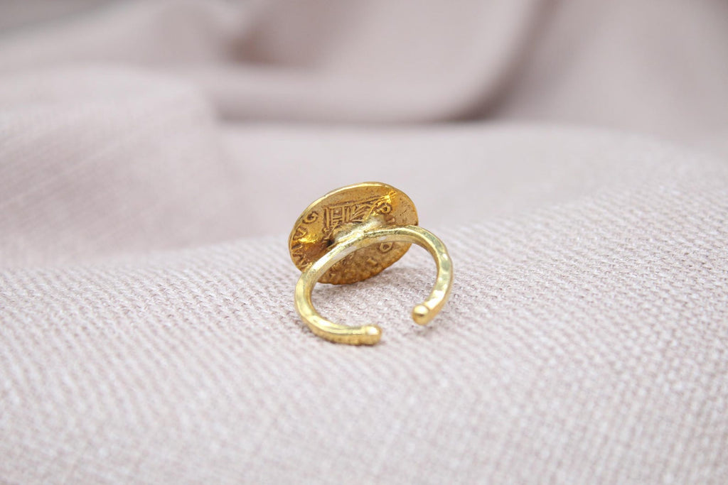 Roman Emperor Hadrian Coin Ring 22K Gold Plated 925 Sterling Silver Handmade Adjustable Ring