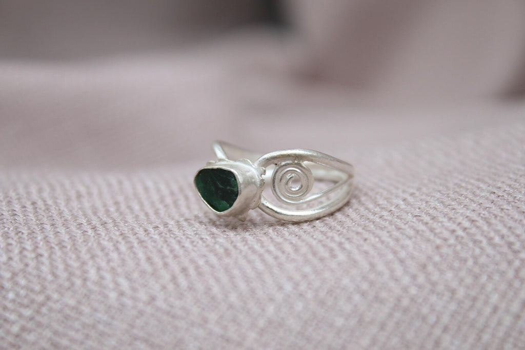 Handmade Emerald Silver Ring 925 Sterling Silver Artisan Green Gemstone Statement Ring