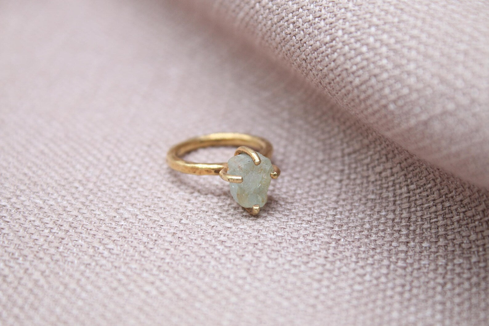Raw Aquamarine Ring Handmade 22K Gold Plated Sterling Silver Natural Gemstone Ring