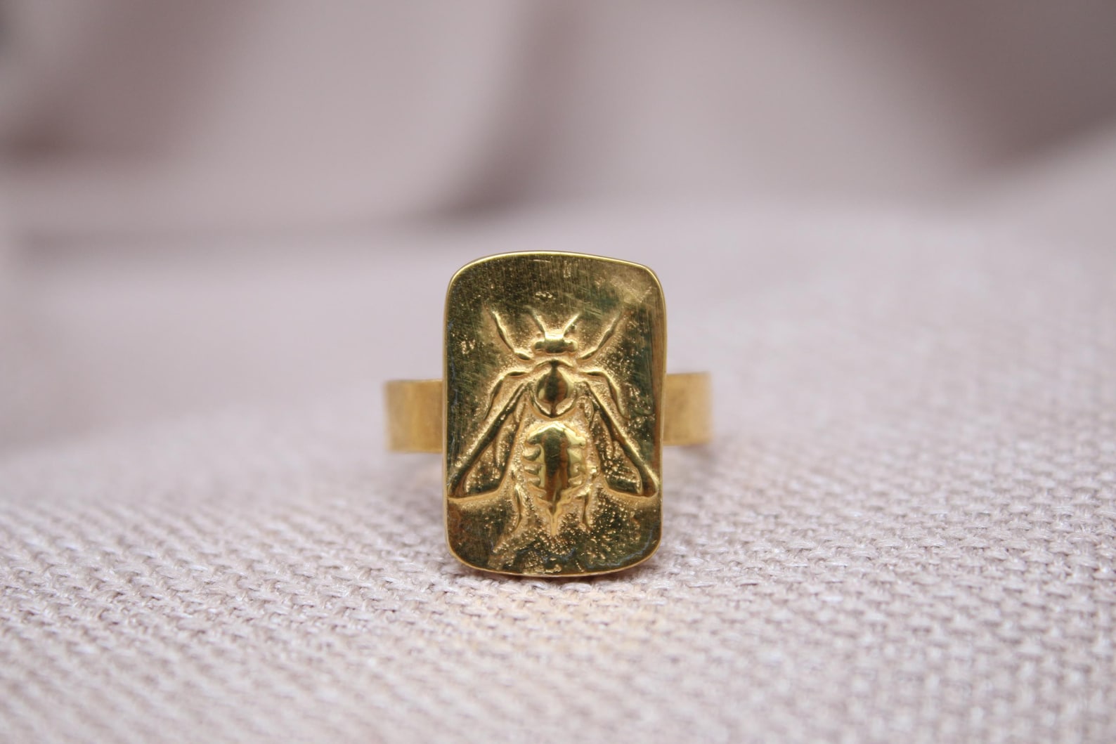 Handmade Bee Coin Ring Sterling Silver Bronze Coin Signet Statement Ring
