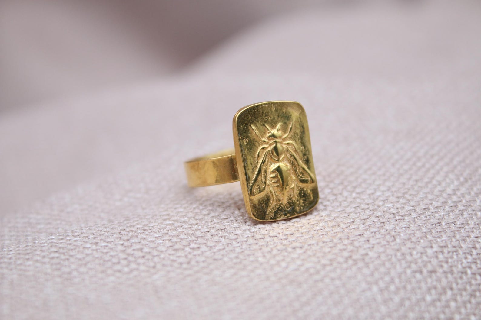 Handmade Bee Coin Ring Sterling Silver Bronze Coin Signet Statement Ring