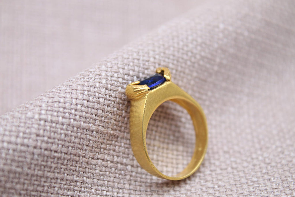 Handmade Sapphire Hug Ring Sterling Silver Unique Blue Gem Statement Ring