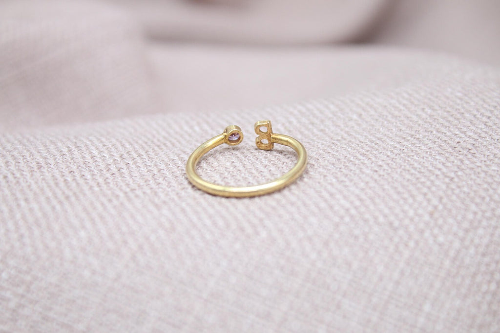 Personalized Letter Birthstone Ring Adjustable Sterling Silver Initial Ring Handmade