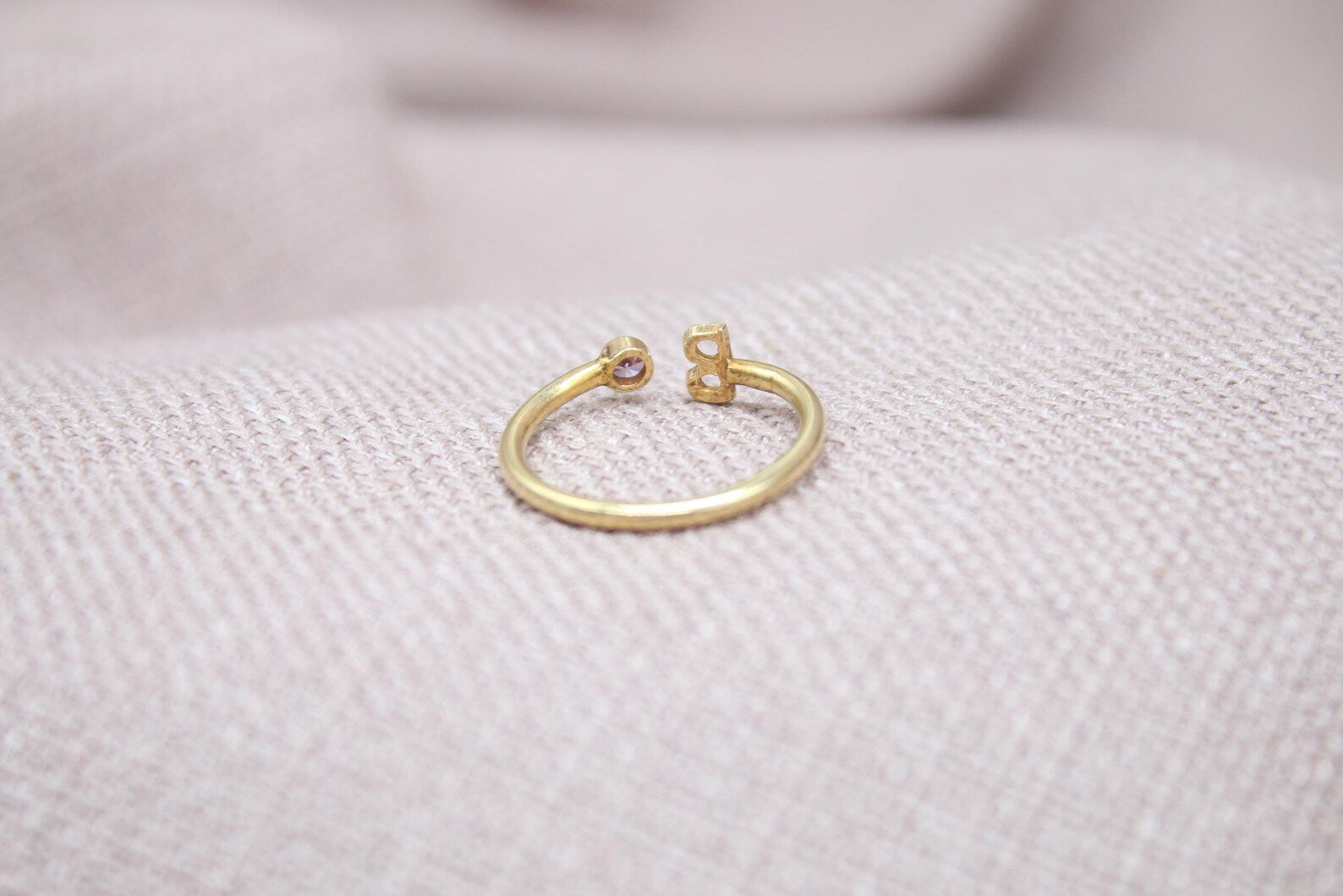 Personalized Letter Birthstone Ring Adjustable Sterling Silver Initial Ring Handmade