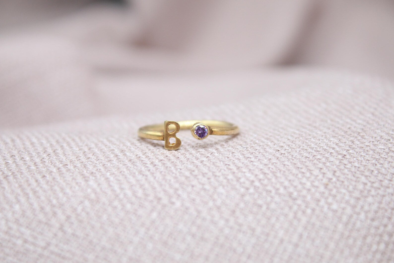 Personalized Letter Birthstone Ring Adjustable Sterling Silver Initial Ring Handmade