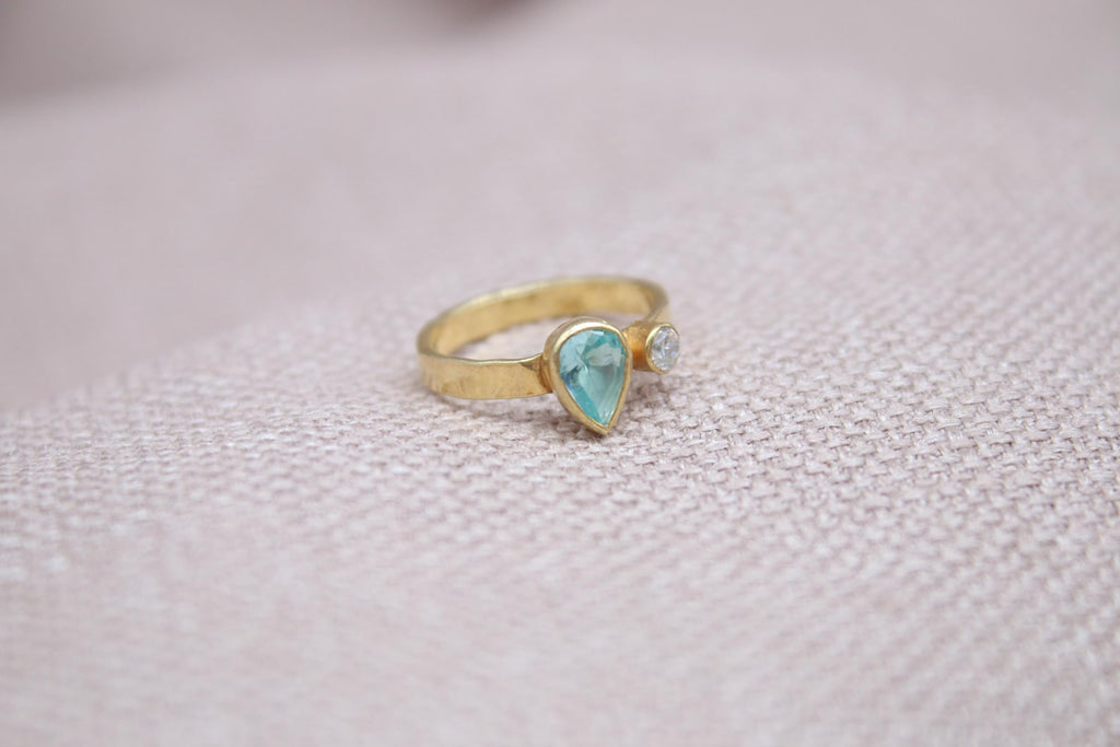 Handmade Blue Topaz Ring Sterling Silver Pear Gemstone Minimalist Statement Ring