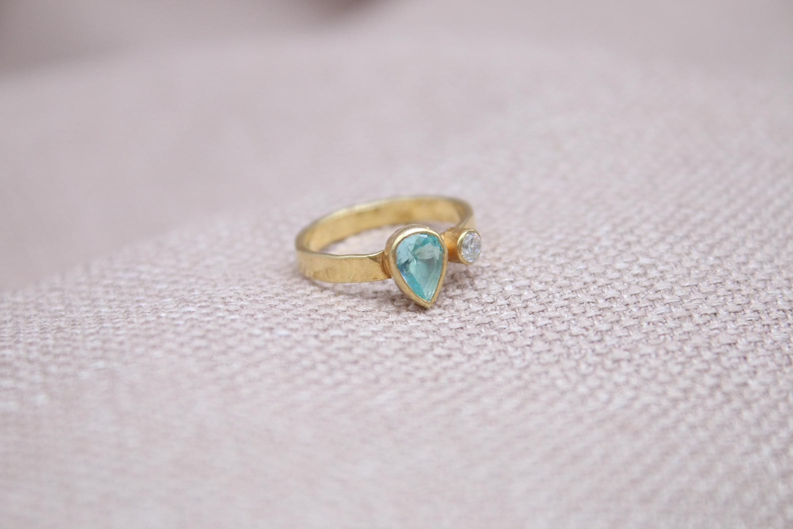Handmade Blue Topaz Ring Sterling Silver Pear Gemstone Minimalist Statement Ring