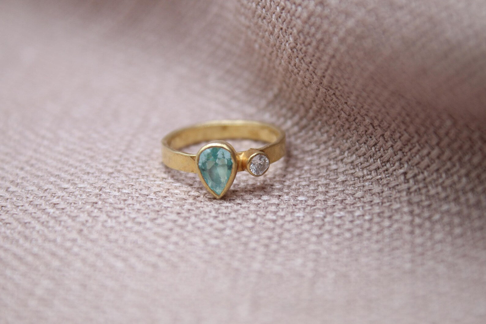 Handmade Blue Topaz Ring Sterling Silver Pear Gemstone Minimalist Statement Ring
