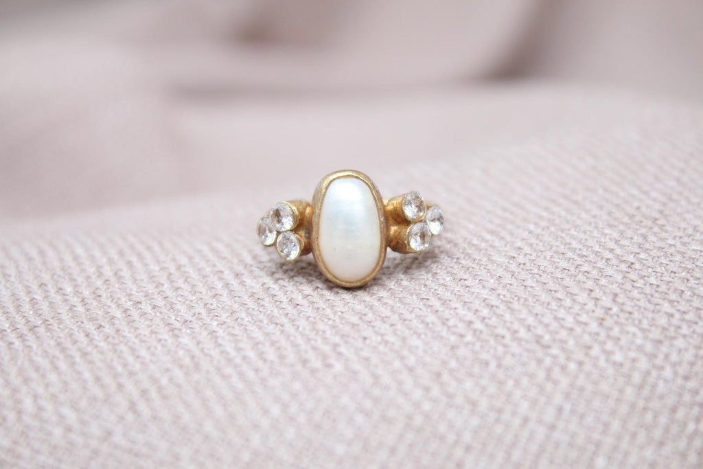 Handmade Pearl Statement Ring Sterling Silver Oval Pearl Cluster Gemstone Ring