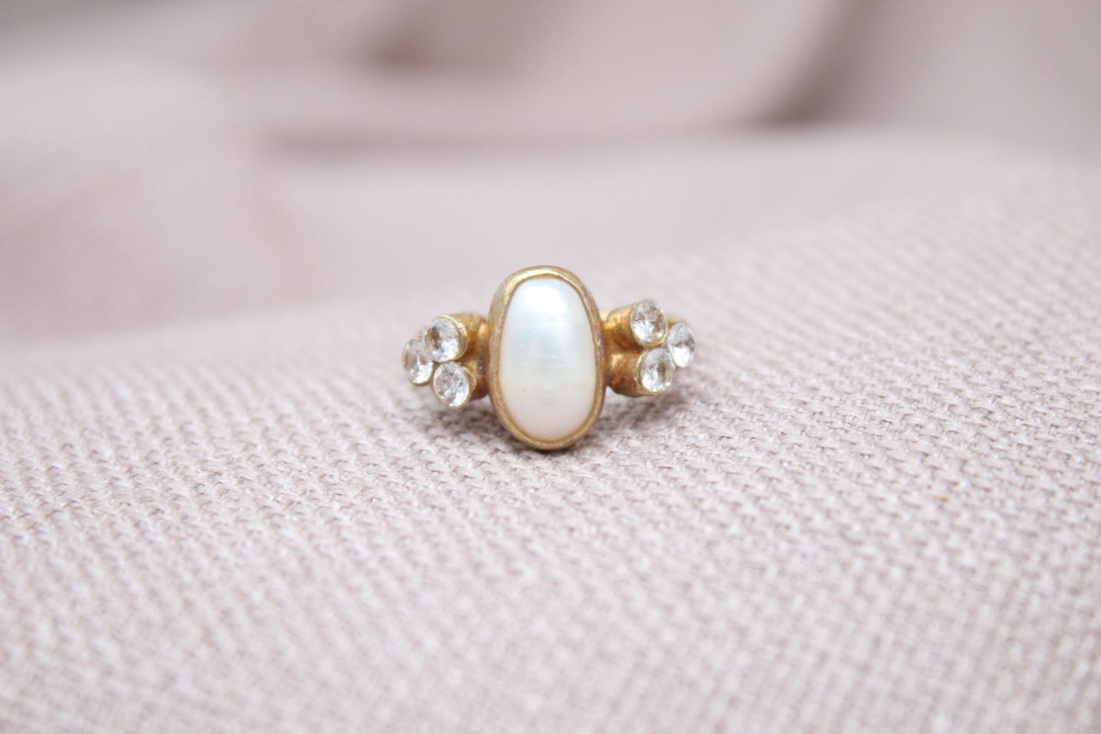 Handmade Pearl Statement Ring Sterling Silver Oval Pearl Cluster Gemstone Ring