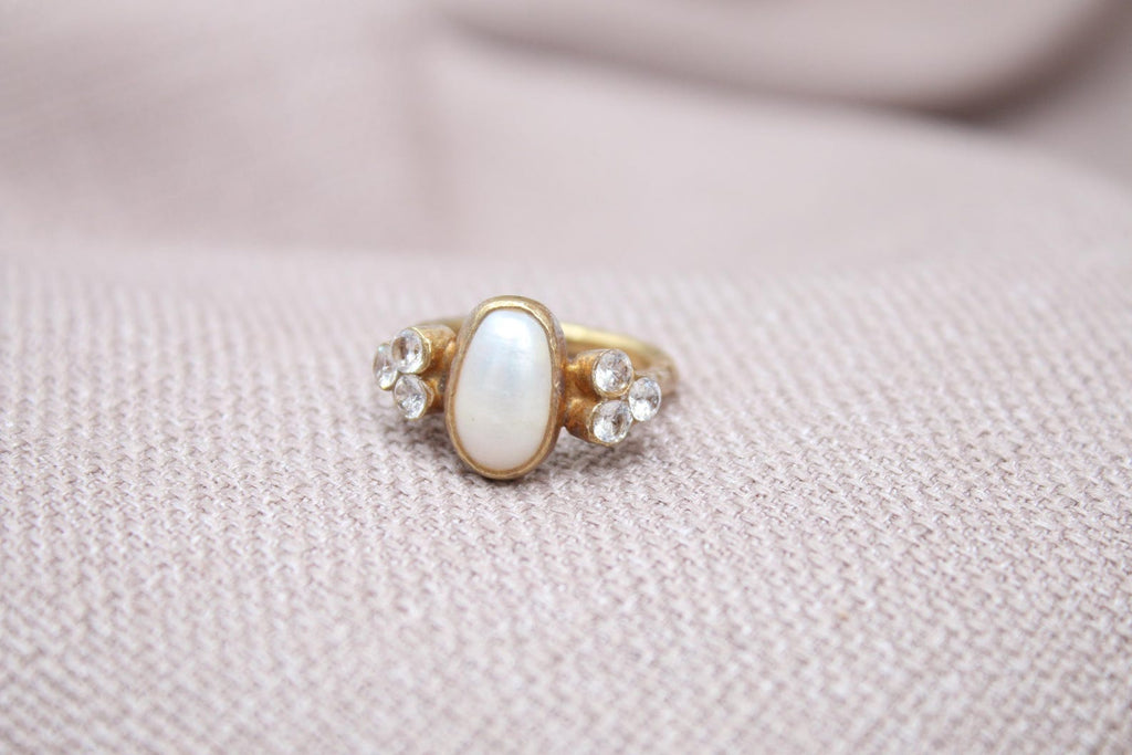Handmade Pearl Statement Ring Sterling Silver Oval Pearl Cluster Gemstone Ring