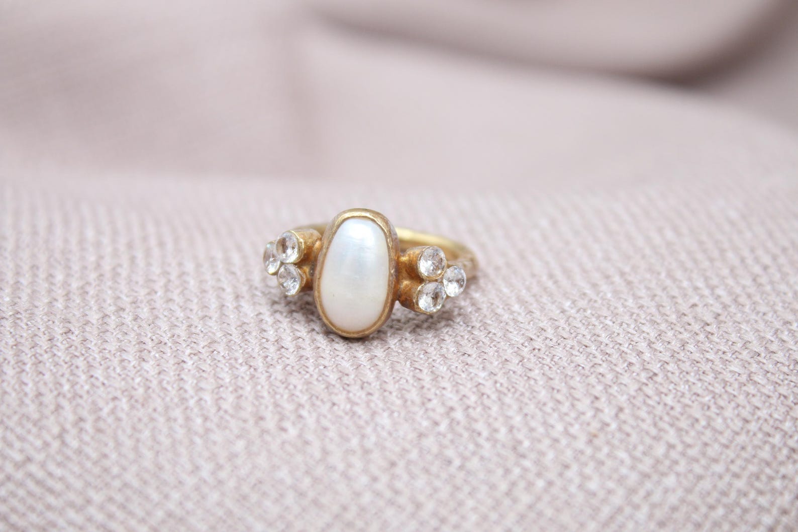 Handmade Pearl Statement Ring Sterling Silver Oval Pearl Cluster Gemstone Ring