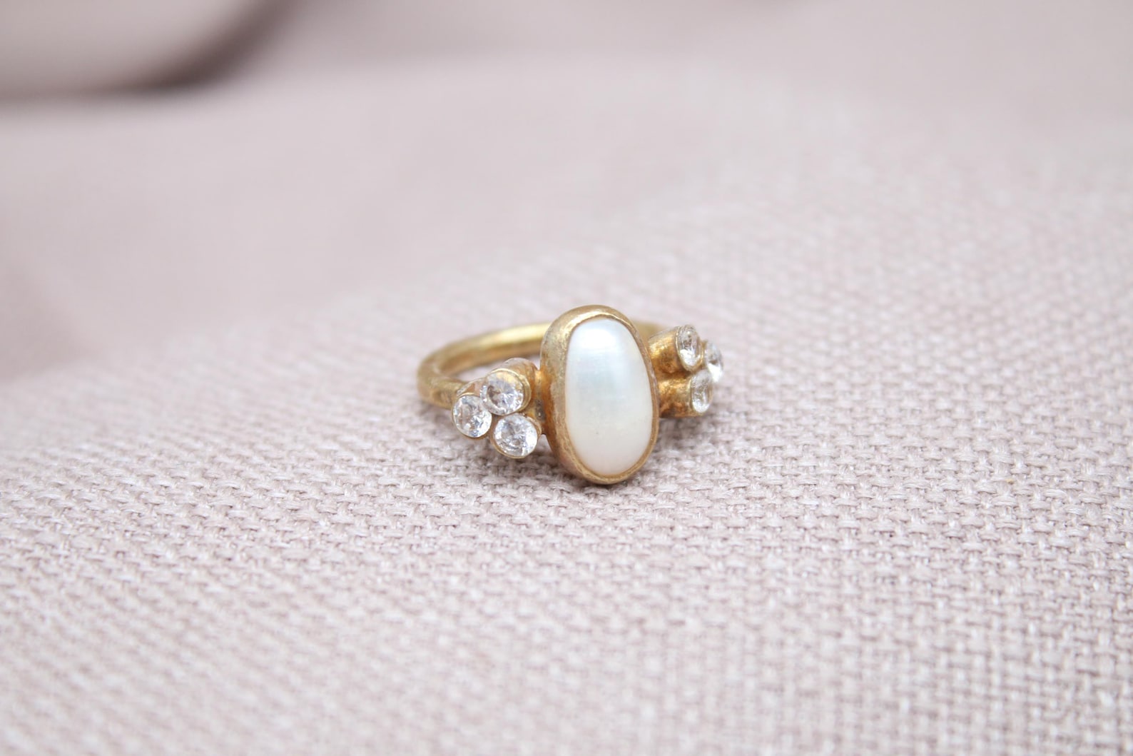 Handmade Pearl Statement Ring Sterling Silver Oval Pearl Cluster Gemstone Ring