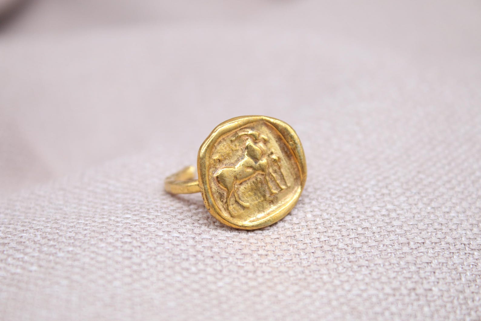 Handmade Goat Coin Ring Sterling Silver Signet Ring Animal Symbol Jewelry
