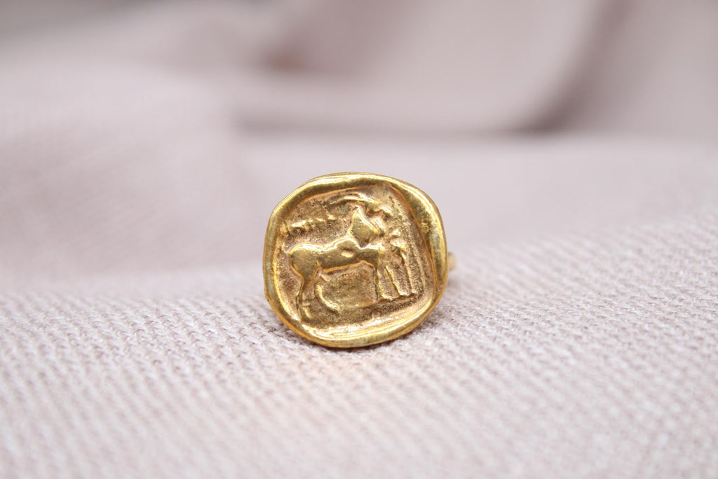 Handmade Goat Coin Ring Sterling Silver Signet Ring Animal Symbol Jewelry