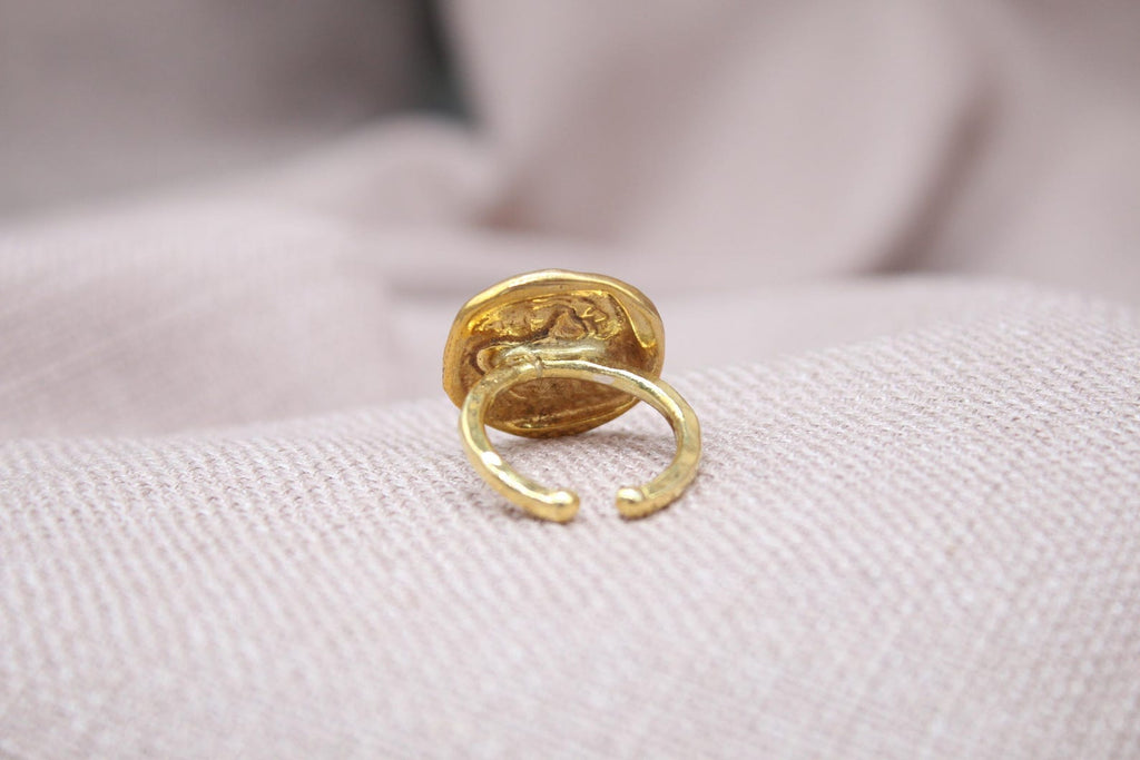 Handmade Apollo Bronze Coin Ring Sterling Silver Ancient Greek Signet Ring