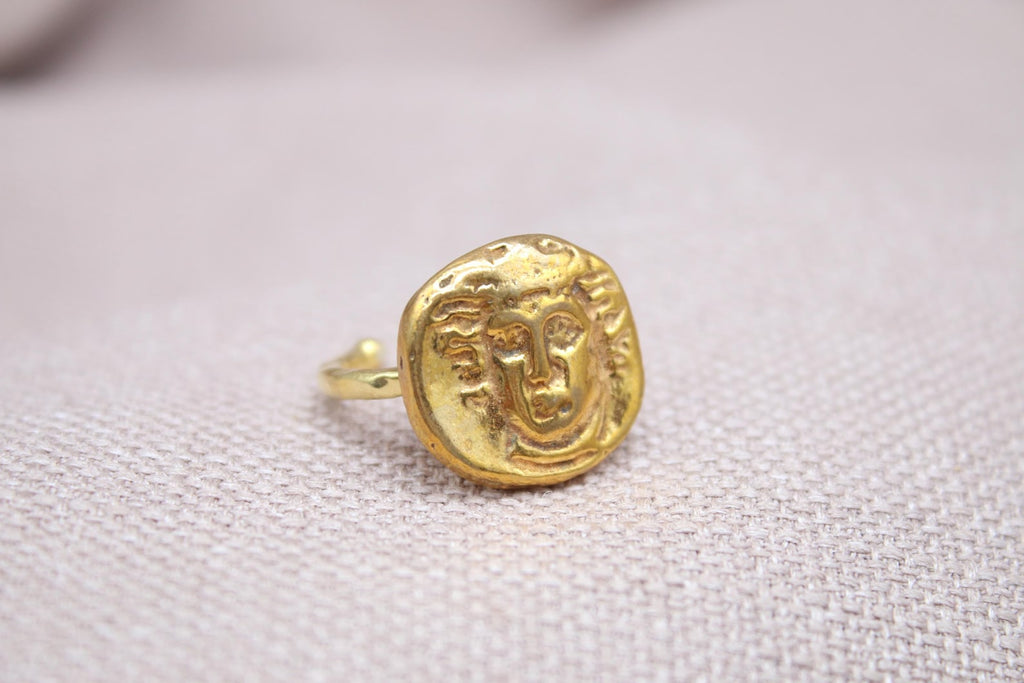 Handmade Apollo Bronze Coin Ring Sterling Silver Ancient Greek Signet Ring