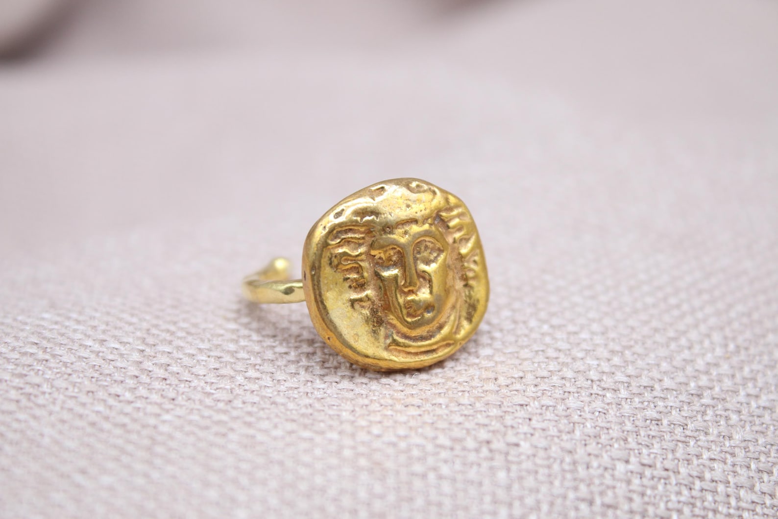 Handmade Apollo Bronze Coin Ring Sterling Silver Ancient Greek Signet Ring