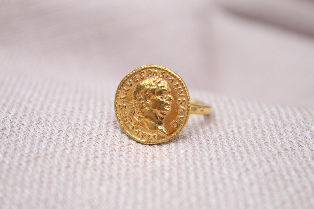 Augustus Coin Signet Ring Sterling Silver Handmade Roman Emperor Statement Ring