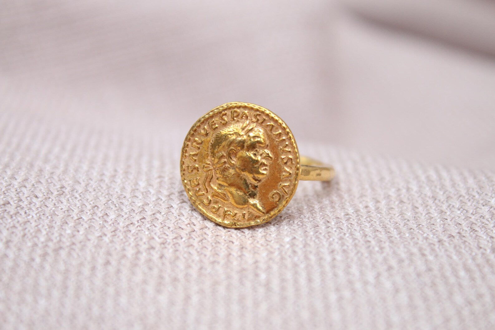 Augustus Coin Signet Ring Sterling Silver Handmade Roman Emperor Statement Ring
