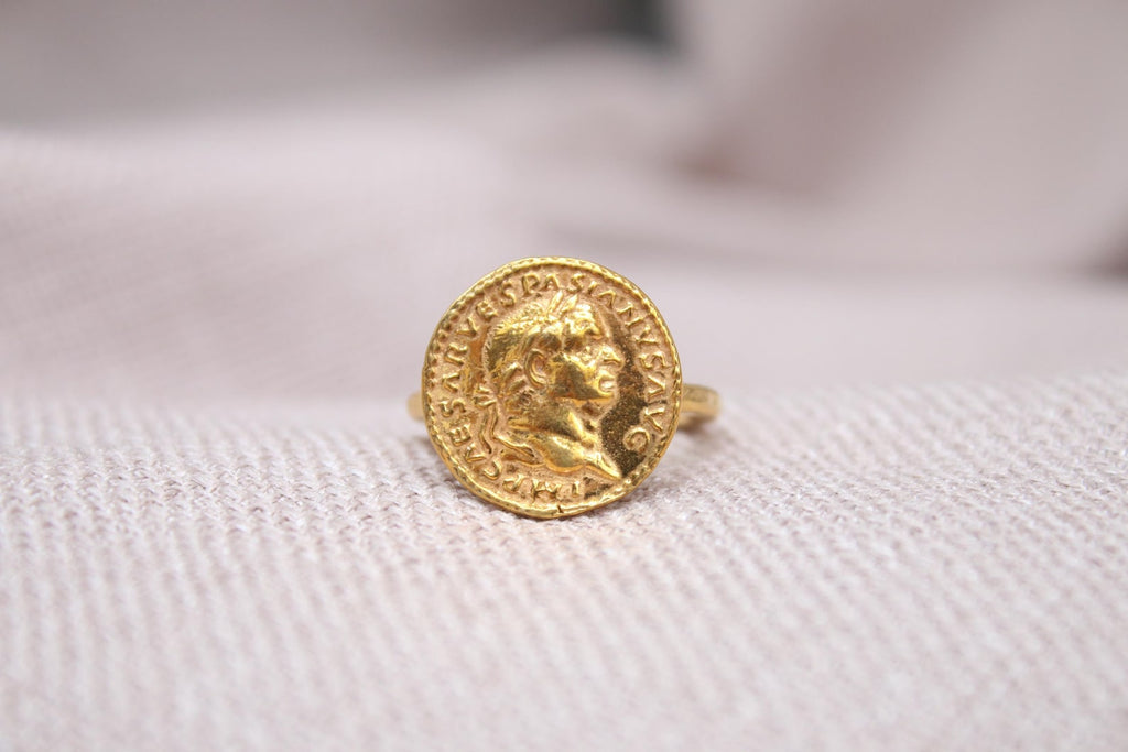 Augustus Coin Signet Ring Sterling Silver Handmade Roman Emperor Statement Ring