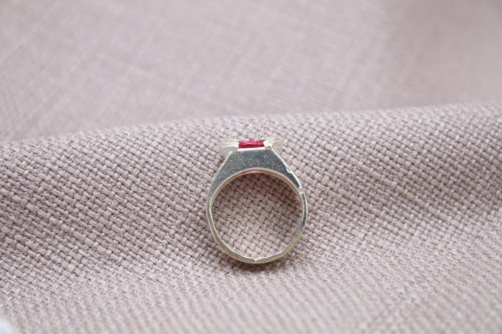 Ruby Statement Ring Sterling Silver Handmade Lab Ruby Ring Holding Love Design