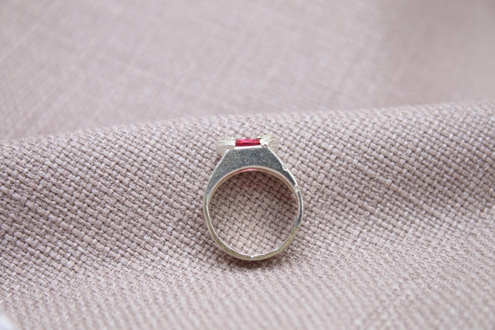Ruby Statement Ring Sterling Silver Handmade Lab Ruby Ring Holding Love Design