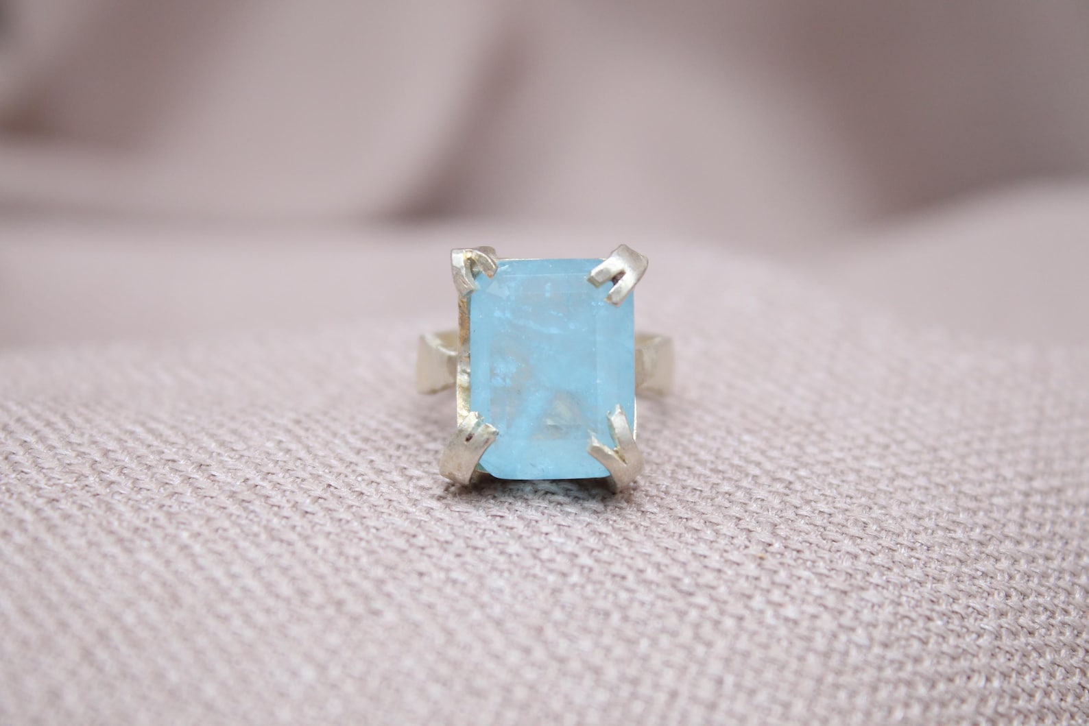 Aquamarine Statement Ring Sterling Silver Handmade Emerald Cut Aquamarine Ring