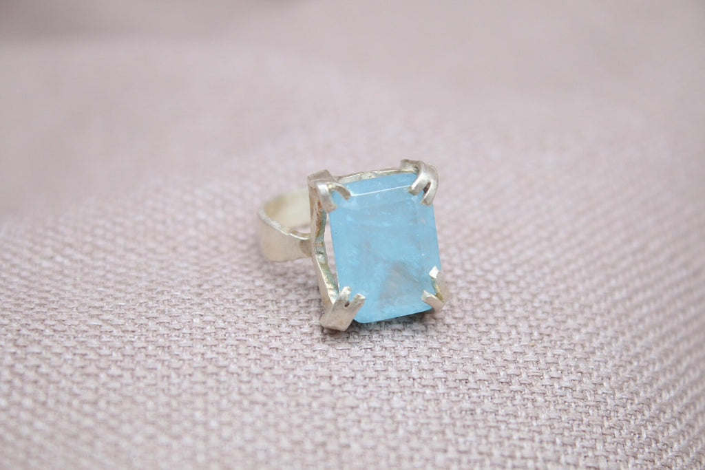 Aquamarine Statement Ring Sterling Silver Handmade Emerald Cut Aquamarine Ring