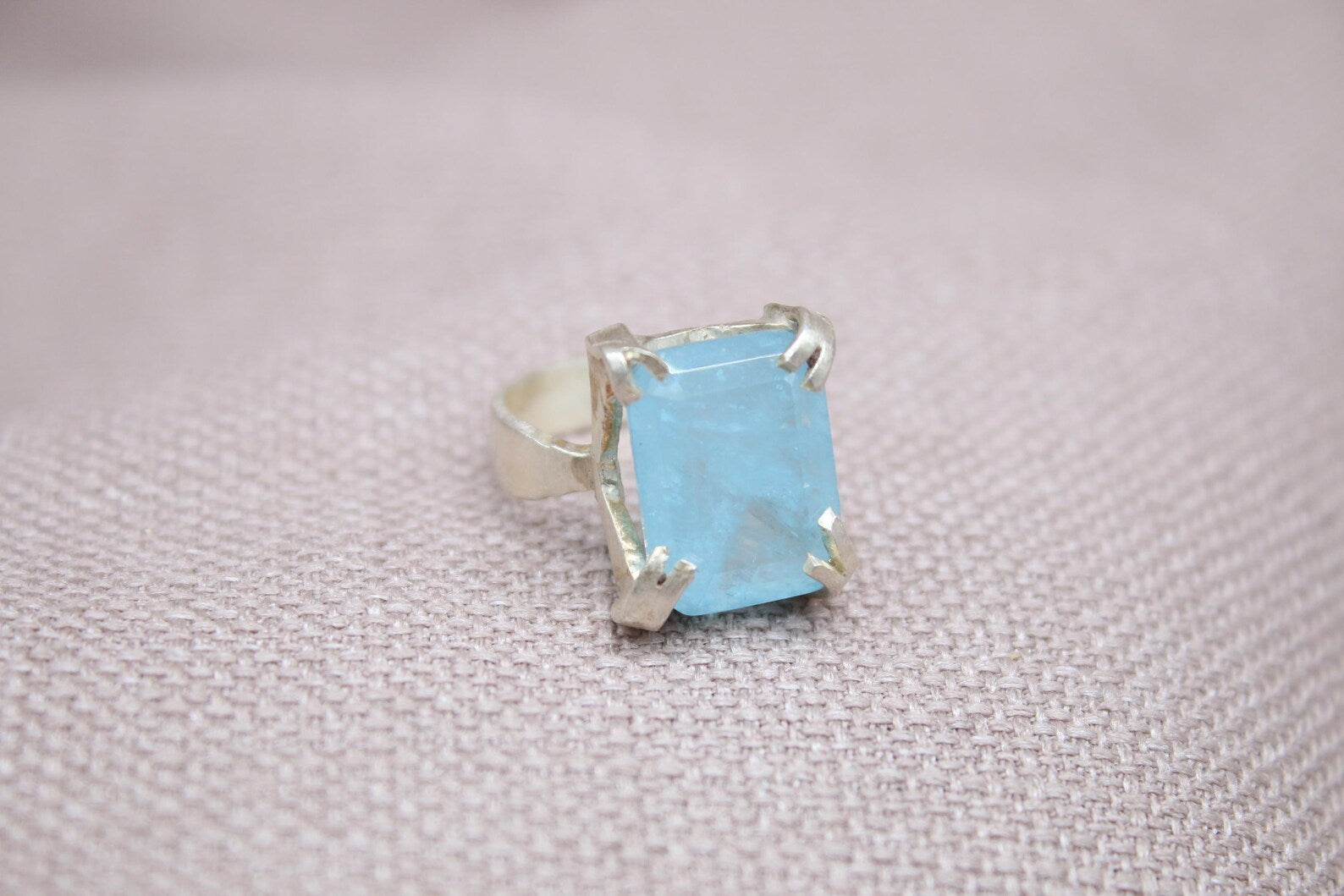 Aquamarine Statement Ring Sterling Silver Handmade Emerald Cut Aquamarine Ring