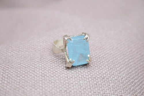 Aquamarine Statement Ring Sterling Silver Handmade Emerald Cut Aquamarine Ring