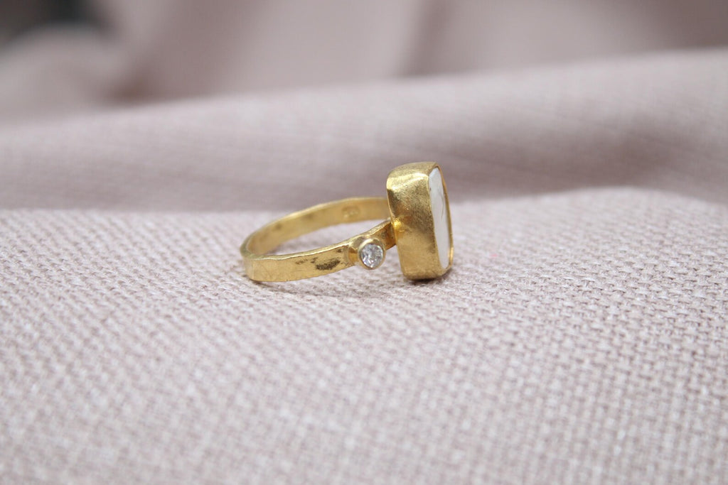 Pearl White Topaz Statement Ring 22k Gold Plated 925 Sterling Silver Handmade