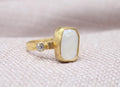 Pearl White Topaz Statement Ring 22k Gold Plated 925 Sterling Silver Handmade