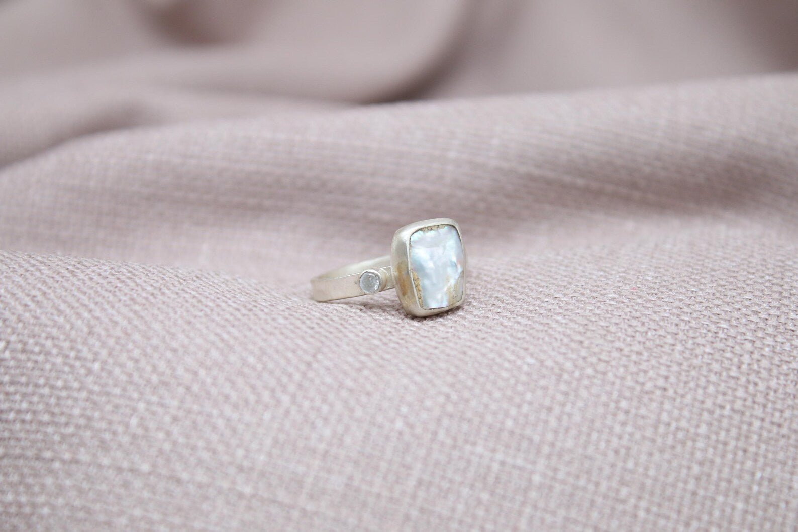 Pearl White Topaz Statement Ring 22k Gold Plated 925 Sterling Silver Handmade