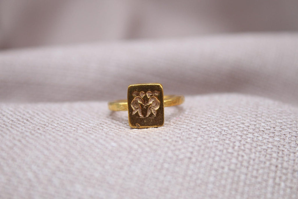 Winged Angel Coin Open Ring 22k Gold Plated 925 Sterling Silver Handmade