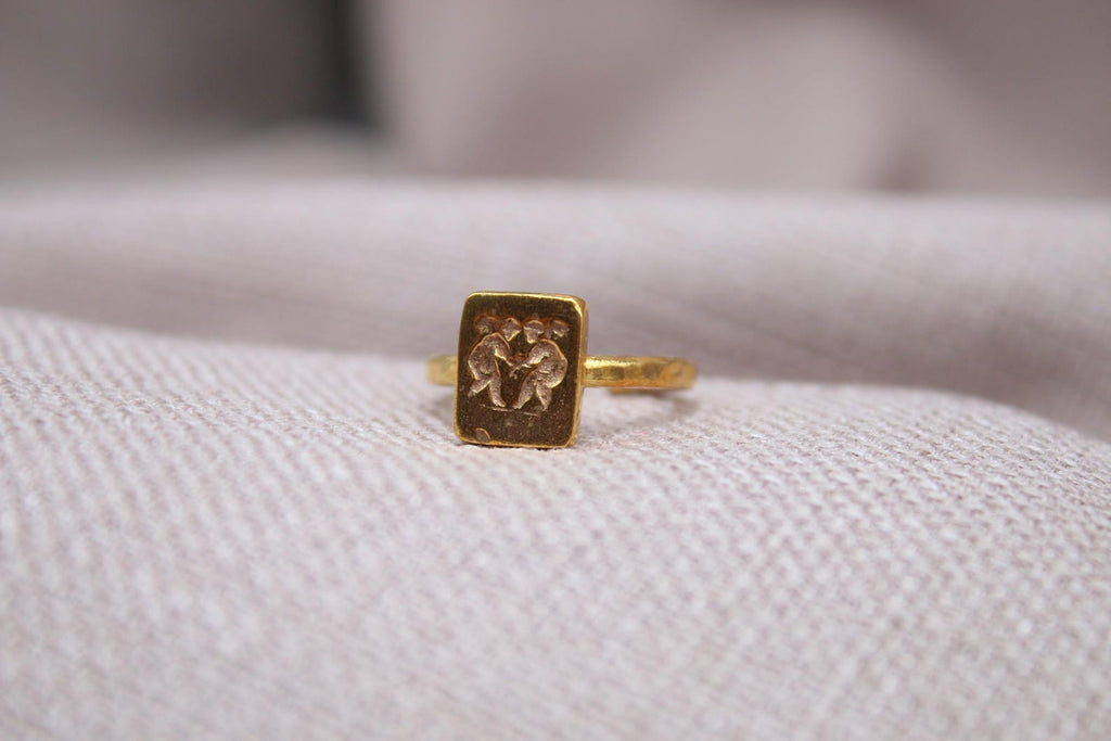 Winged Angel Coin Open Ring 22k Gold Plated 925 Sterling Silver Handmade