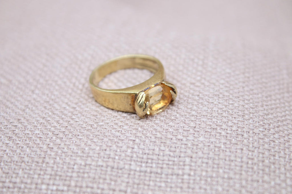 Citrine Solitaire Ring 22k Gold Plated 925 Sterling Silver Handmade Statement Ring